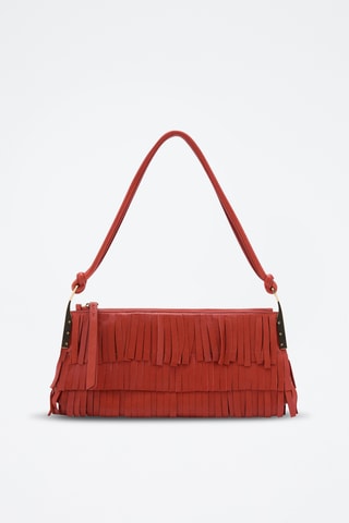 Sac porté épaule cuir à franges - Rouge