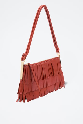 Sac porté épaule cuir à franges - Rouge