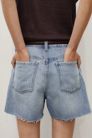 Short en jean bas effiloché - Bleu