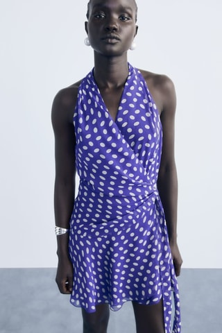 Robe cache-cœur à pois - Marron