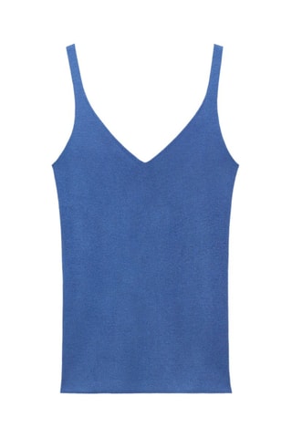 Top maille col V - Bleu