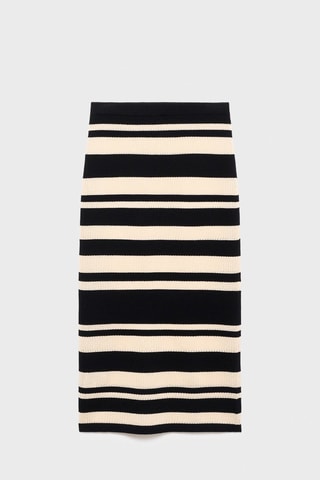 Jupe midi en maille à rayures - Noir
