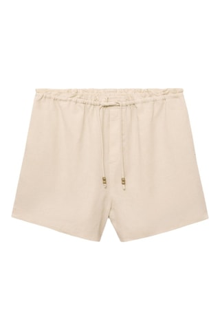 Short droit lin avec cordon - Beige