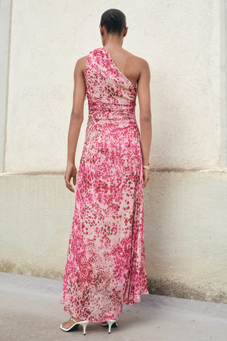Robe asymétrique en imprimé animal - Fuchsia