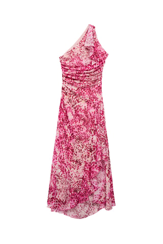 Robe asymétrique en imprimé animal - Fuchsia