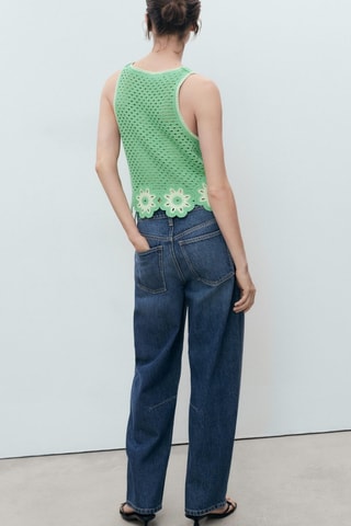 Top en crochet finitions à fleurs - Vert