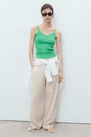 Top maille col V - Vert