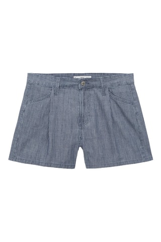 Short denim à pinces et rayures - Bleu