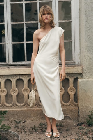 Robe asymétrique froncée - Blanc