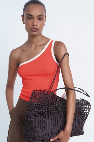 Top asymétrique liseré contrastant - Rouge