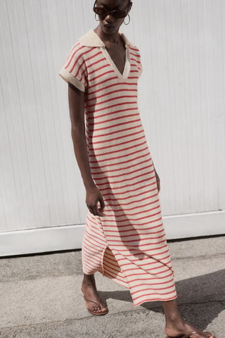 Robe longue maille rayures - Rouge