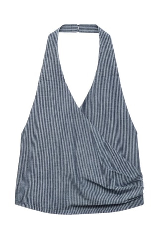 Haut en denim croisé à rayures - Bleu