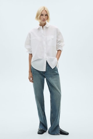Chemise coton bouton décoratif - Blanc