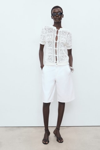 Cardigan crochet manches courtes - Blanc