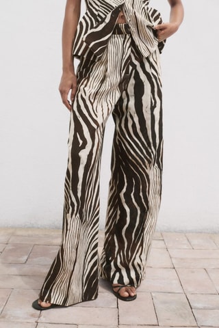 Pantalon lin imprimé zèbre - Marron