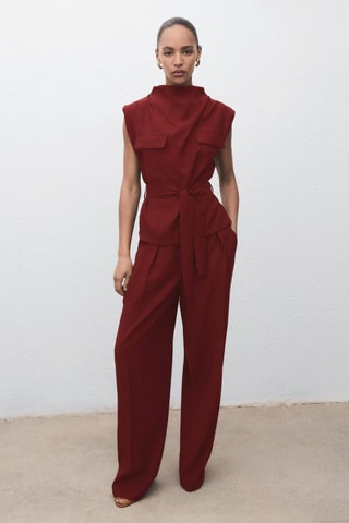 Chemisier col drapé ceinture - Rouge