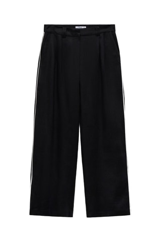 Pantalon lin rayures contrastées - Noir