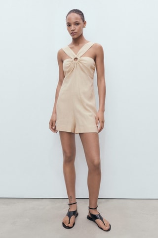 Combinaison lin détail anneau - Beige