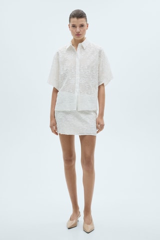 Jupe coton broderie florale - Blanc