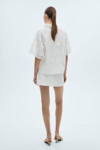 Jupe coton broderie florale - Blanc
