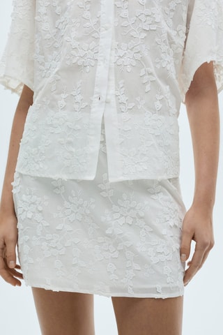 Jupe coton broderie florale - Blanc