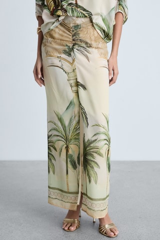 Jupe droite imprimé tropical - Blanc