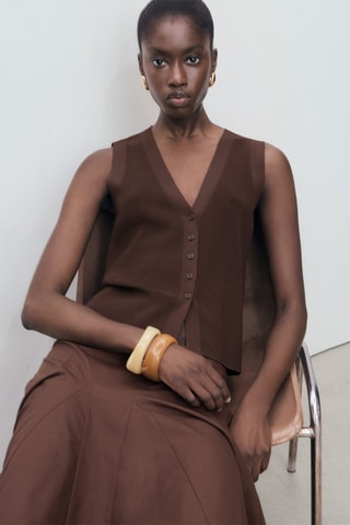 Gilet maille fine - Marron