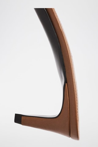 Sandale à talon en cuir détail de fleur - Marron