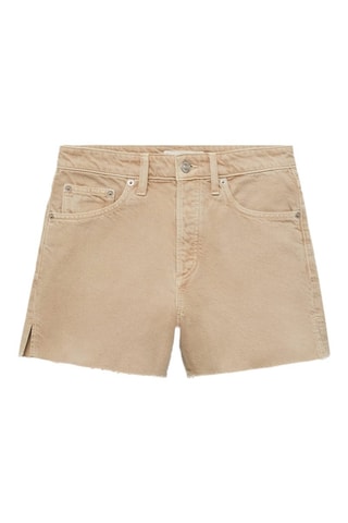 Short en jean bas effiloché - Beige