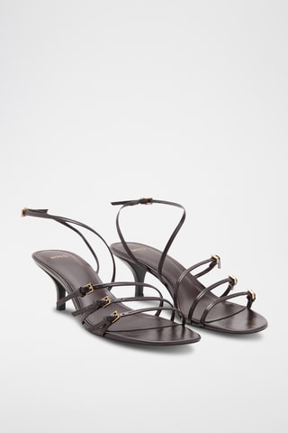 Sandales talon kitten à boucles - Marron
