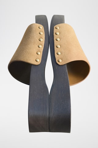 Sandales en daim avec semelle en bois - Beige