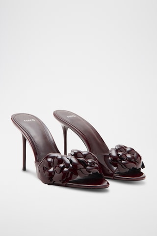 Sandales vernies à talon à fleurs - Marron