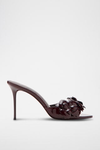 Sandales vernies à talon à fleurs - Marron