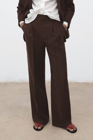 Pantalon droit costume lyocell - Marron