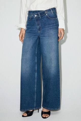 Jean large taille croisée normale - Bleu