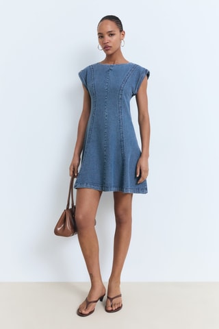 Robe en jean détail coutures - Bleu