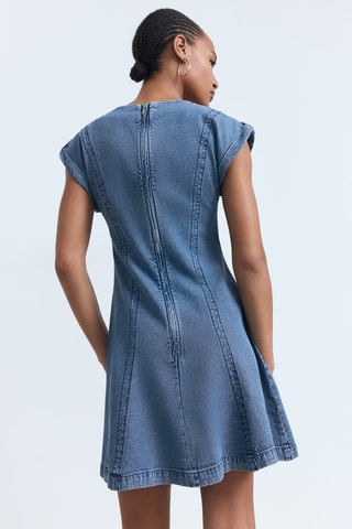Robe en jean détail coutures - Bleu