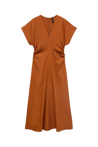 Robe midi froncée sur les côtés - Marron