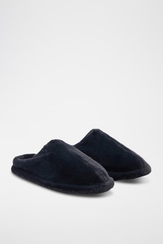 Sabot en fourrure avec détails de couture - Bleu
