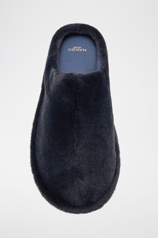 Sabot en fourrure avec détails de couture - Bleu