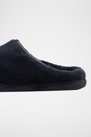 Sabot en fourrure avec détails de couture - Bleu