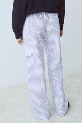 Pantalon en popeline rayée avec poches - Bleu