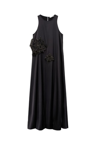 Robe satinée maxi-fleur - Noir