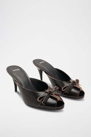 Sandales à talons en cuir avec nœud - Marron