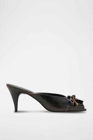Sandales à talons en cuir avec nœud - Marron
