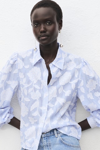 Chemise rayée avec détails brodés - Bleu