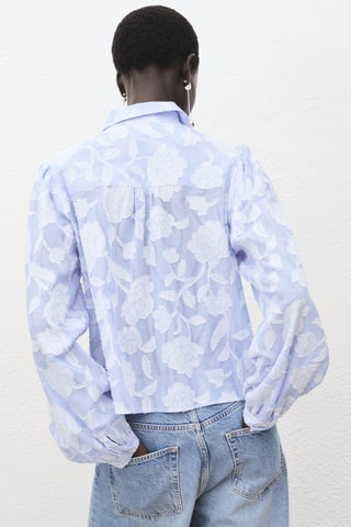 Chemise rayée avec détails brodés - Bleu