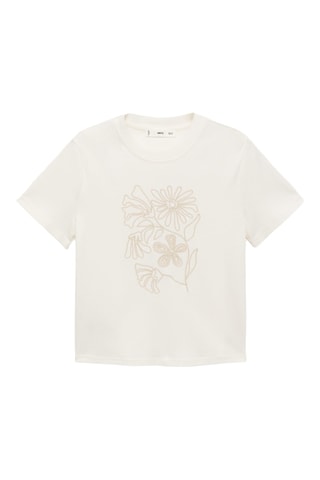 T-shirt coton broderie à fleurs - Blanc