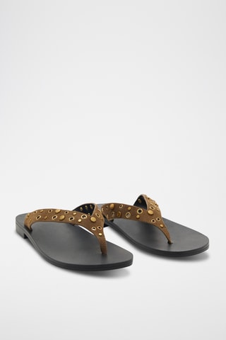 Sandales cuir à œillets - Kaki