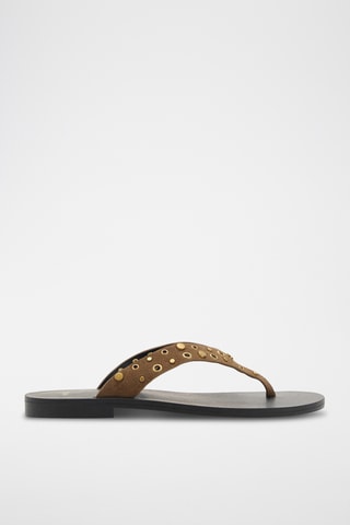 Sandales cuir à œillets - Kaki